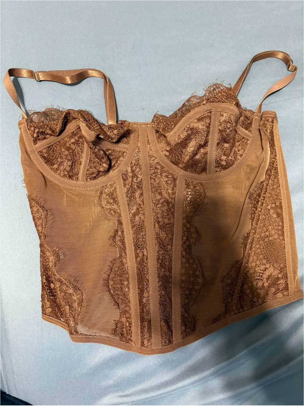 Women's Lace Bustier Corset Top - Brown